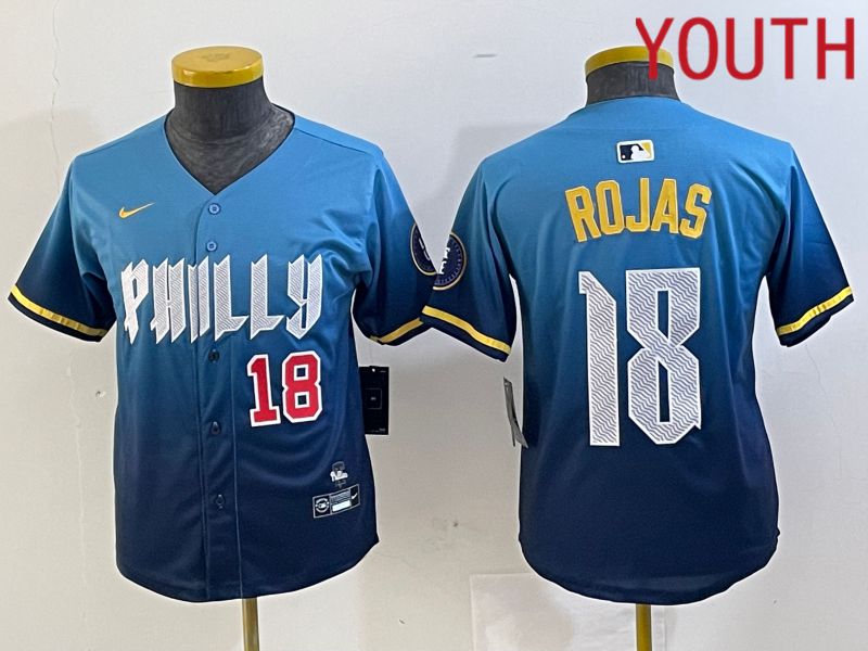 Youth Philadelphia Phillies #18 Rojas Blue City Edition Nike 2024 MLB Jersey style 3->youth mlb jersey->Youth Jersey